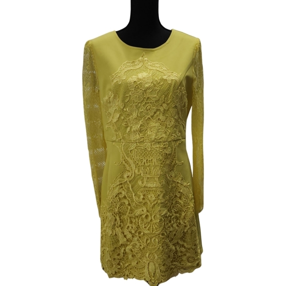 Bariano Australia Yellow Long Sleeve Lace Embroidered Mini Dress
